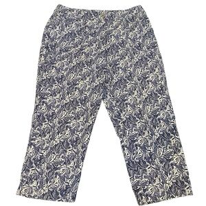 Weekends by Chicos Blue Tropical Floral Leaf Wide Leg Cropped Ankle Pants Sz L